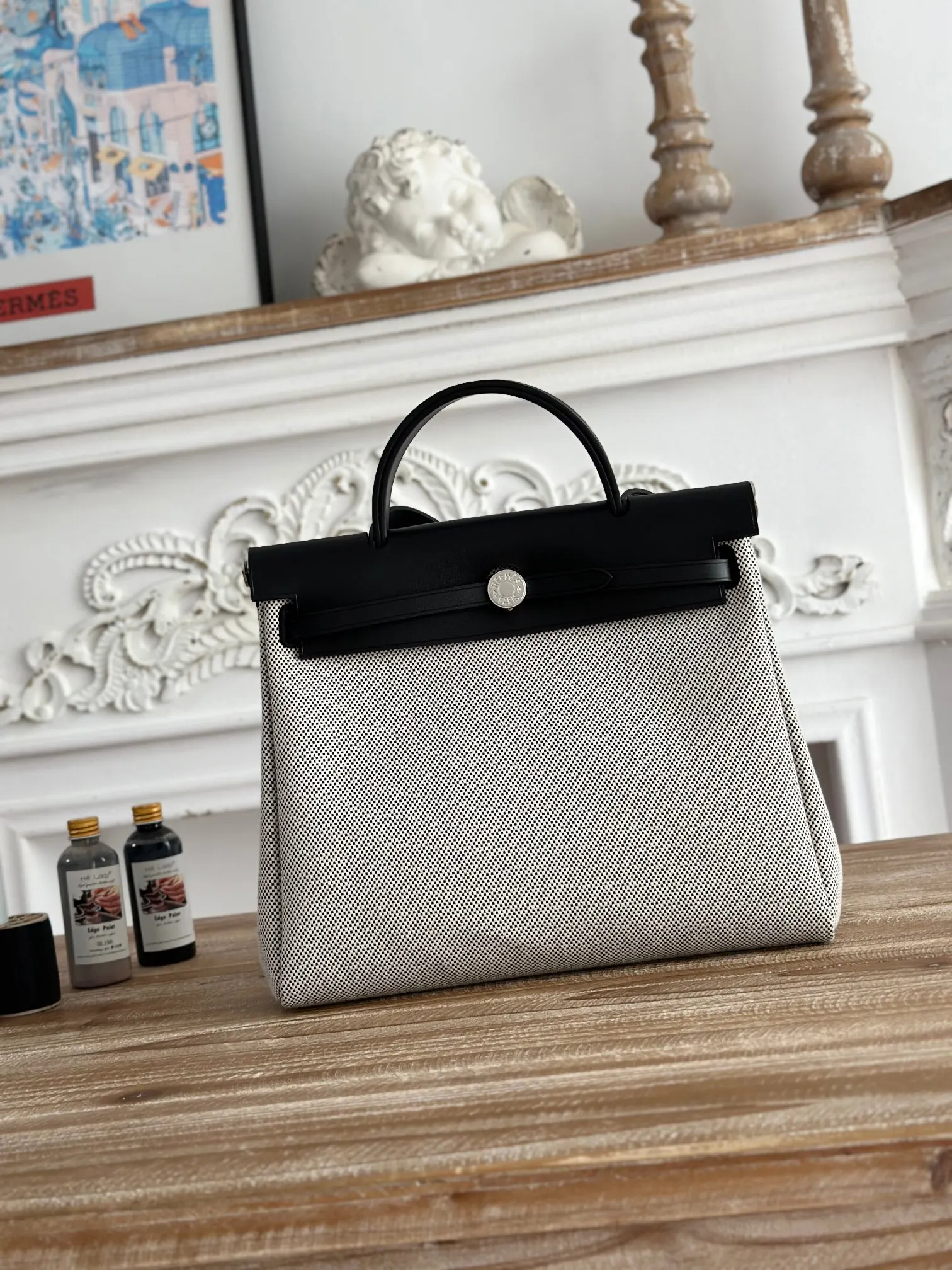 Hermes Kelly 帆布拼皮 雙肩包 31cm 休閒通勤款