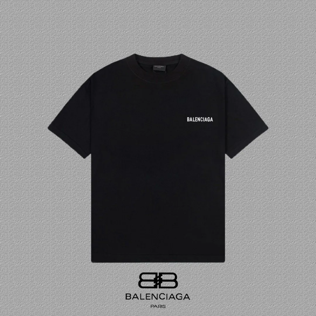 Balenciaga Black Cotton Logo Short Sleeve T-Shirt Street Casual