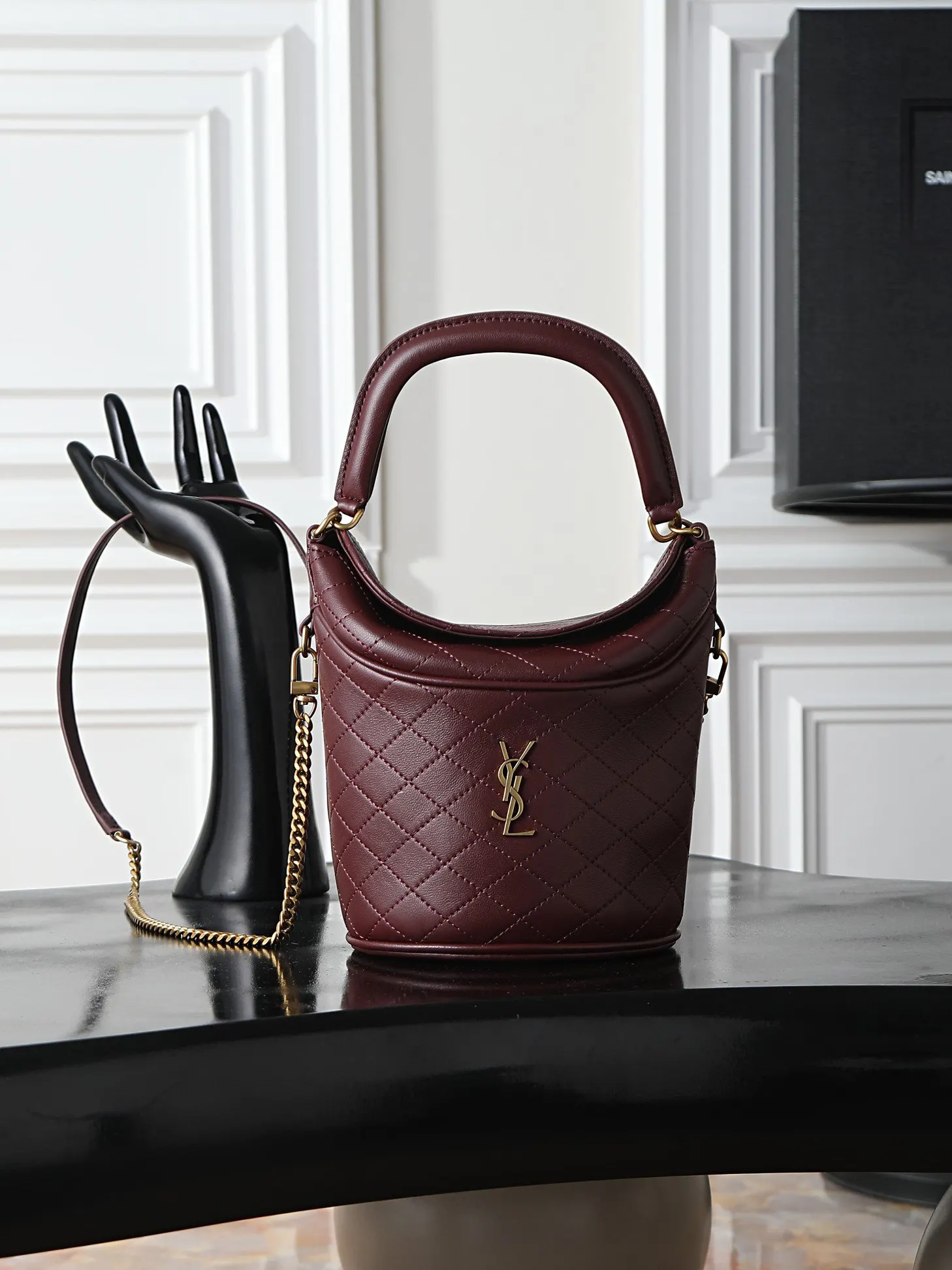 YSL 枣紅 GabyBucket翻盖水桶包 薯条包 见面 鏈條包 精致鏈條款