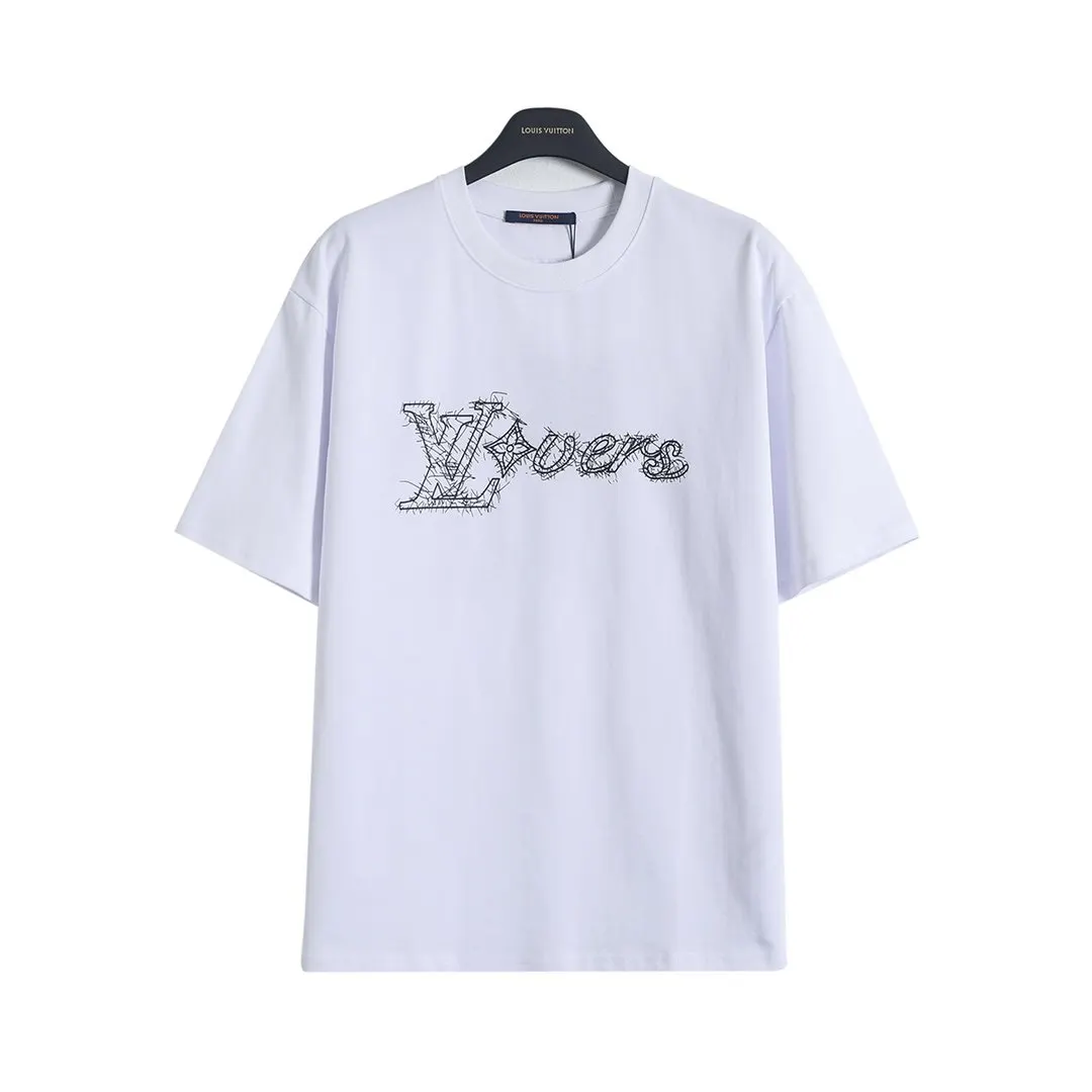 LV 26SS Print Washed Short Sleeve T-Shirt Casual Versatile Style