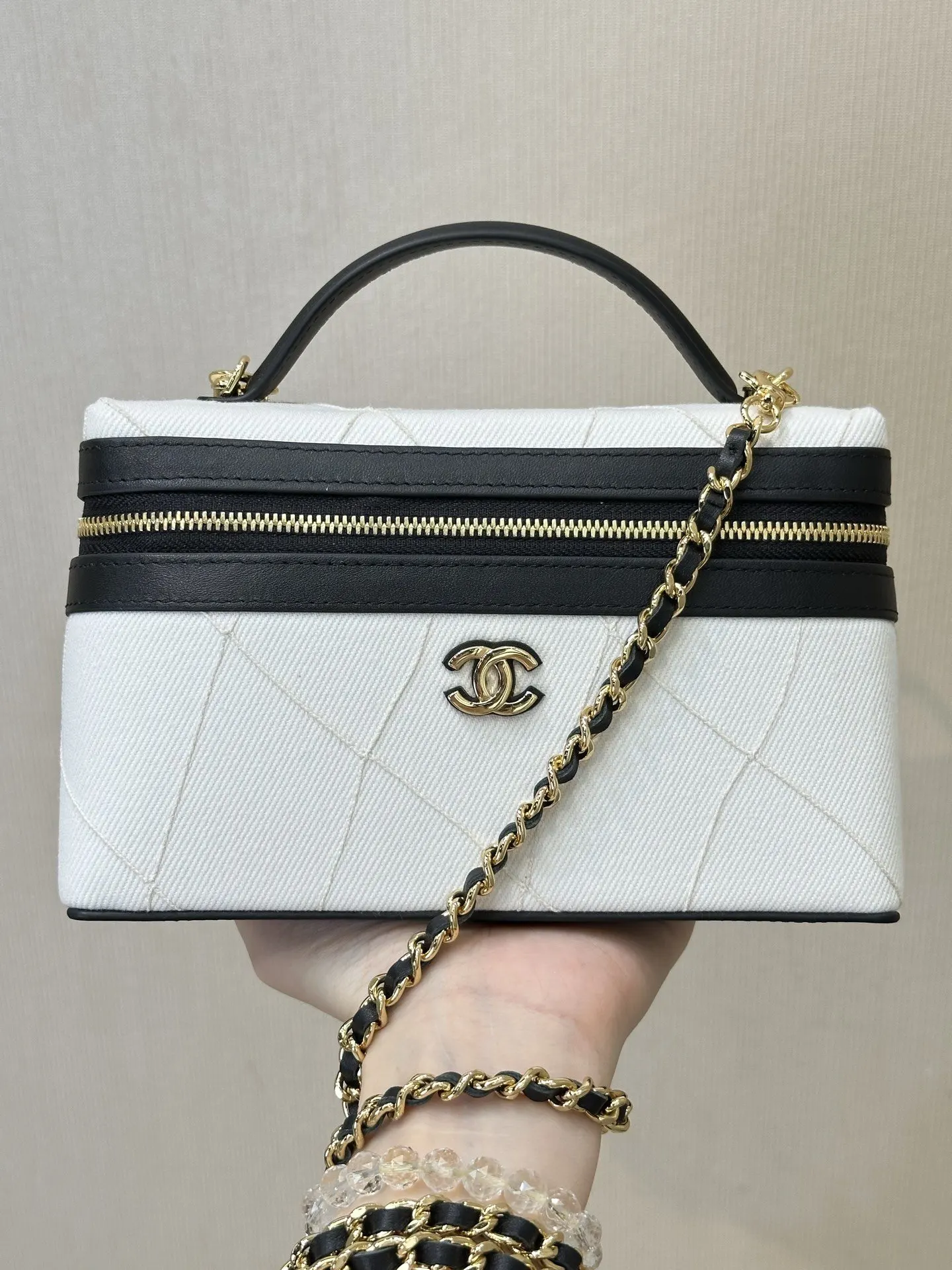 CHANEL 黑色 拼色 牛皮 链条包 精致链条款