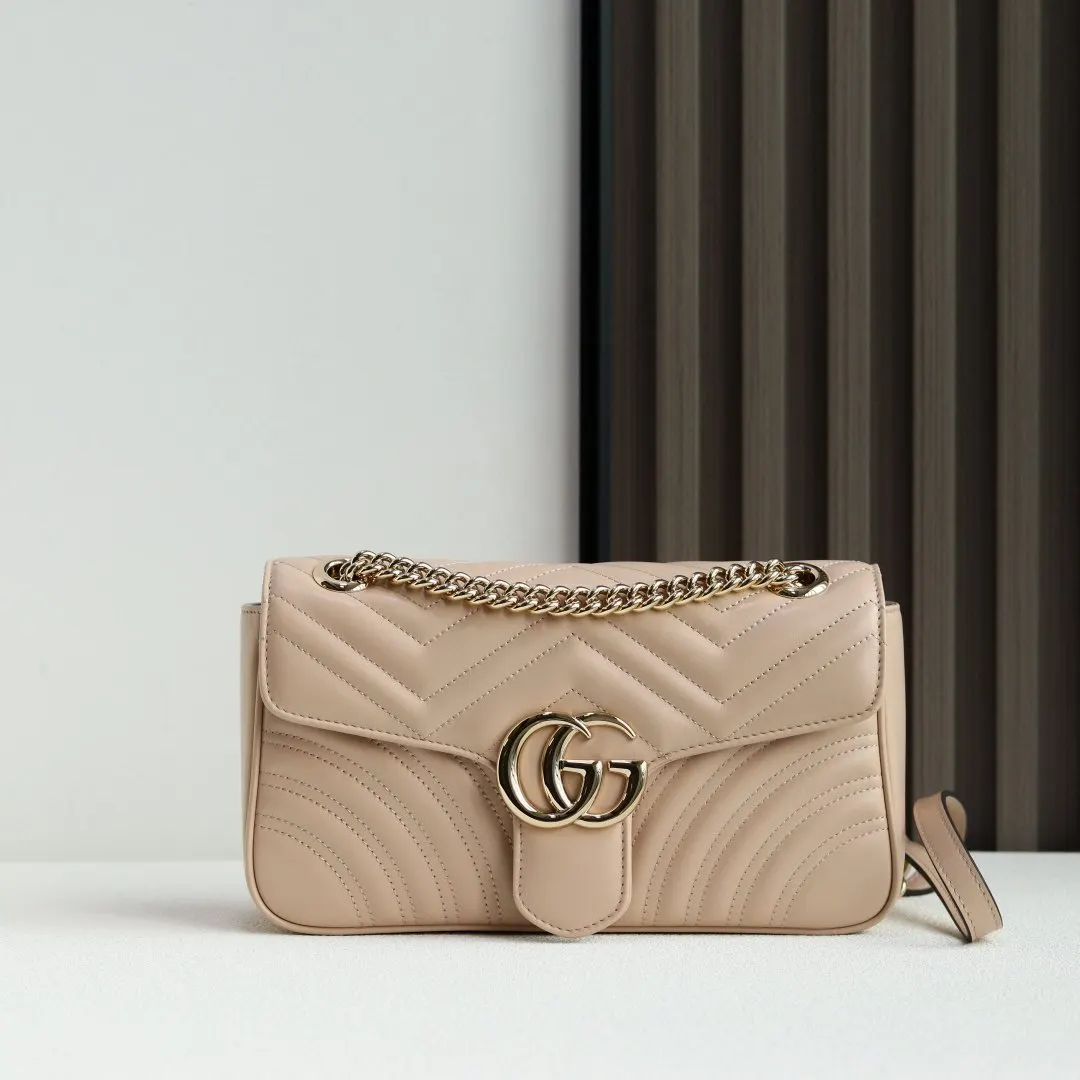 Gucci Marmont 絎縫皮革鏈條包 單肩斜挎款