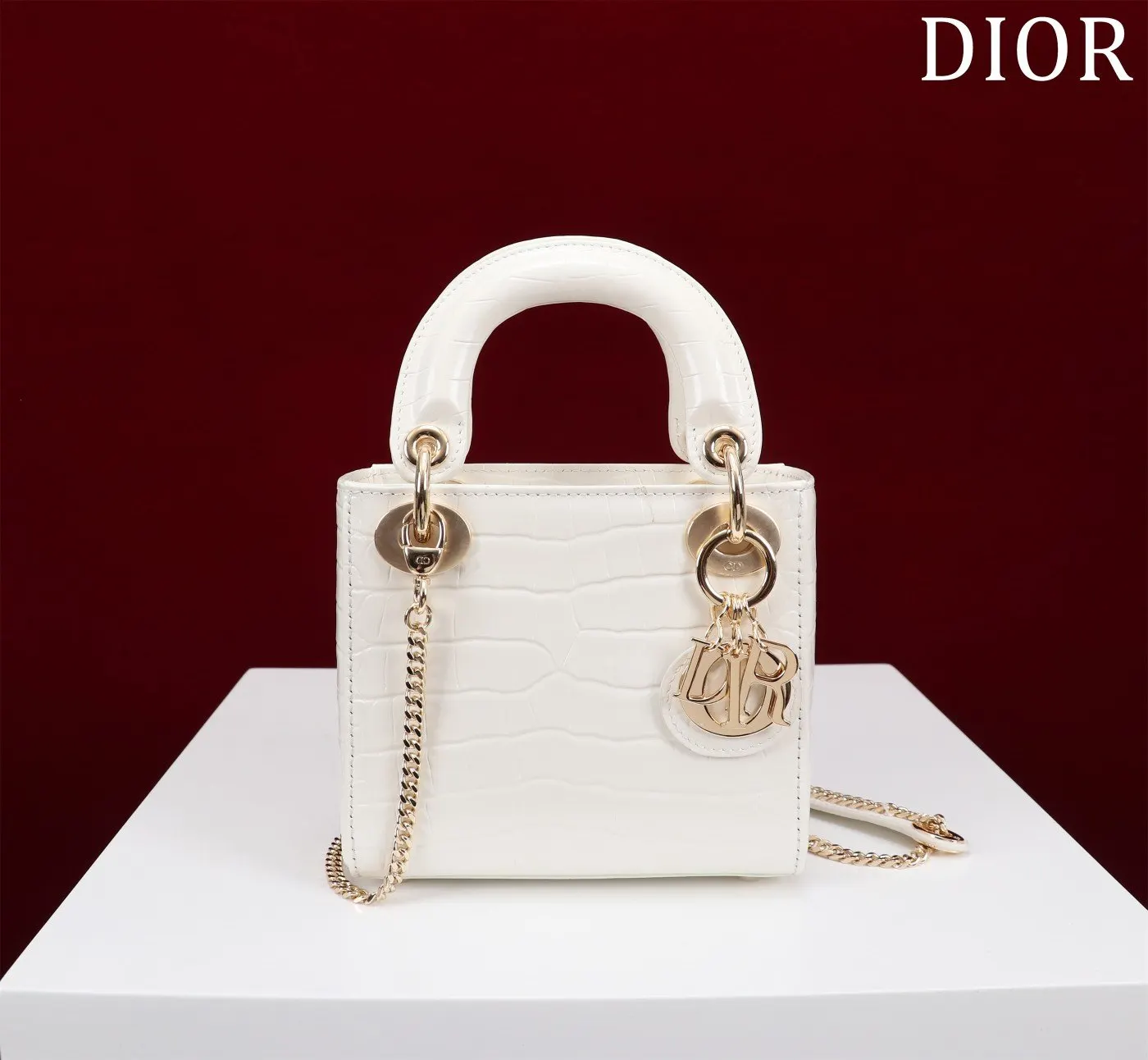 Dior Lady Dior 米白色藤格紋手提斜背包 經典款