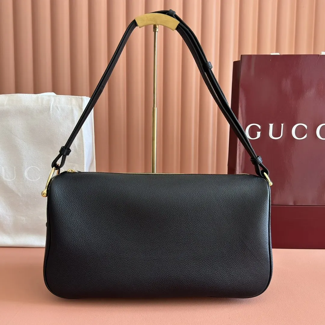 Gucci Black Brown Hobo Shoulder Bag Vintage Leather