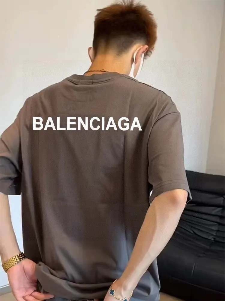 Balenciaga Black Cotton Logo Short Sleeve T-Shirt Loose Casu