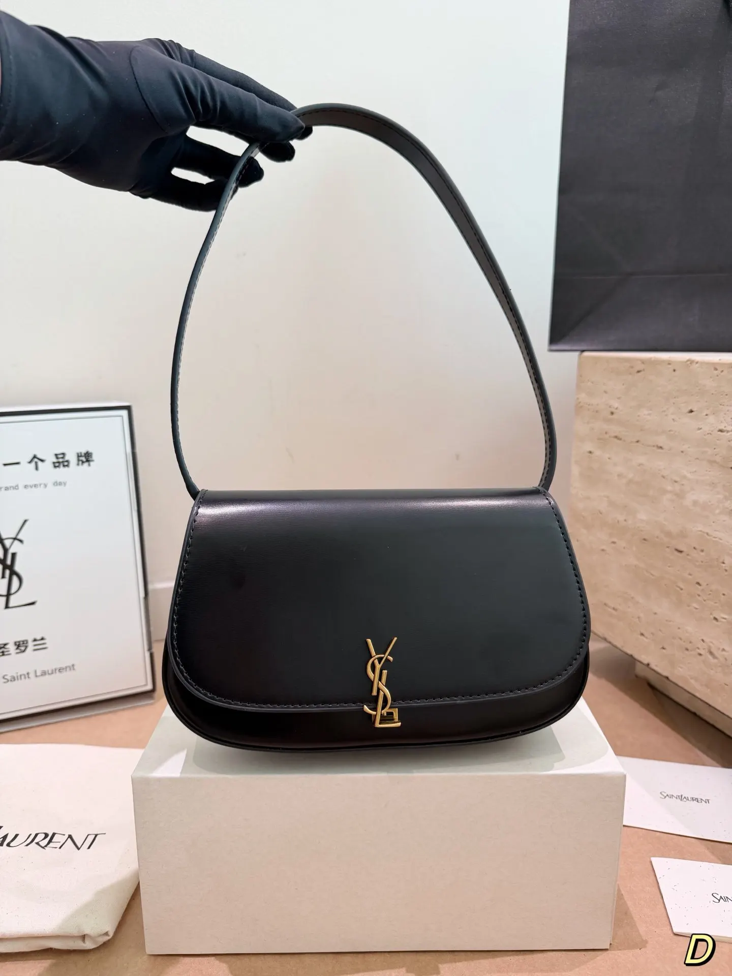 YSL 牛皮 盒 Solferino 细牙签 腋下包 复古腋下背款