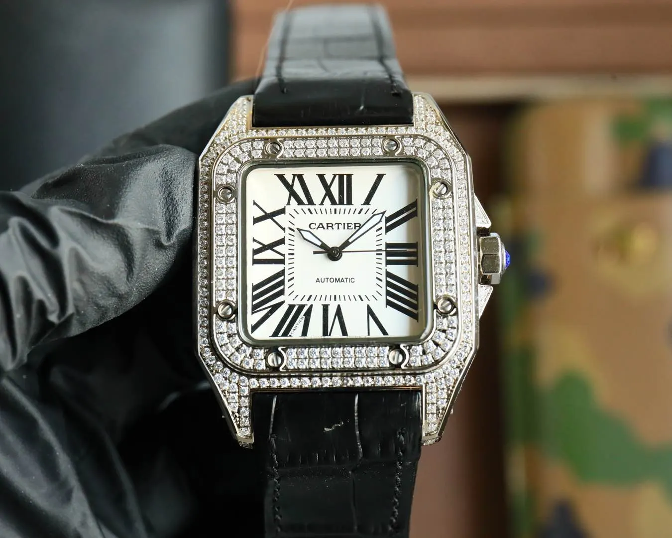 Cartier 小牛皮 批 卡地亚 ♠ 全自动机械 头层小牛皮 拱形 手錶 經典腕表款