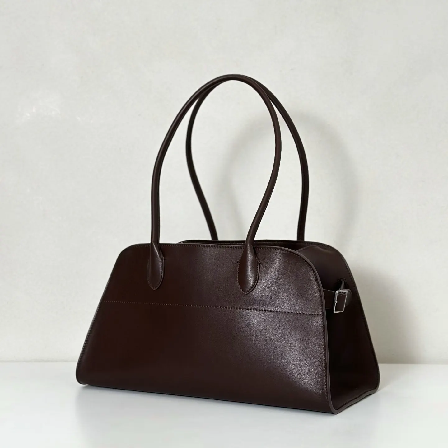 羊皮 Margaux Shoulder 啡棕平纹 托特包 大容量托特款