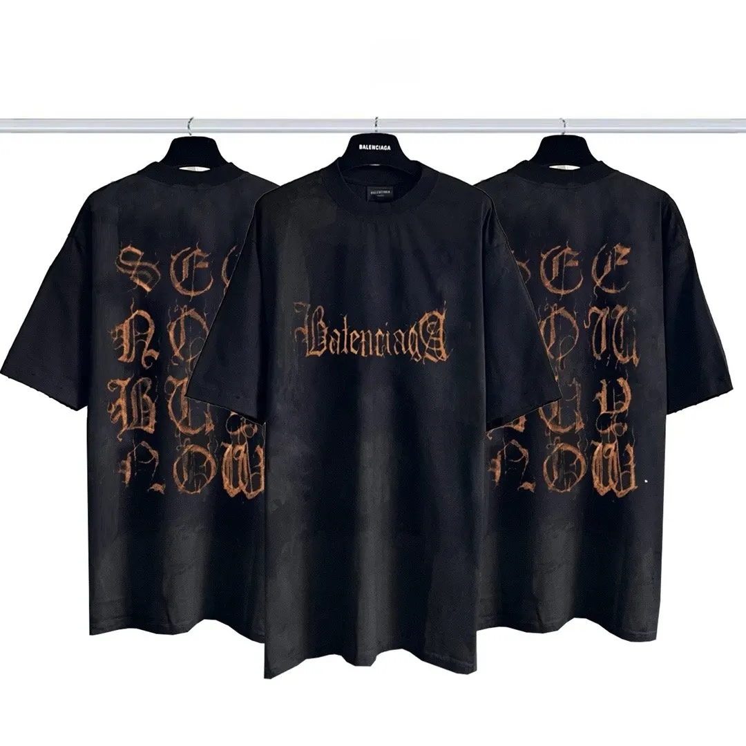 Balenciaga Black Logo Print Short Sleeve T-Shirt Street Casual Style