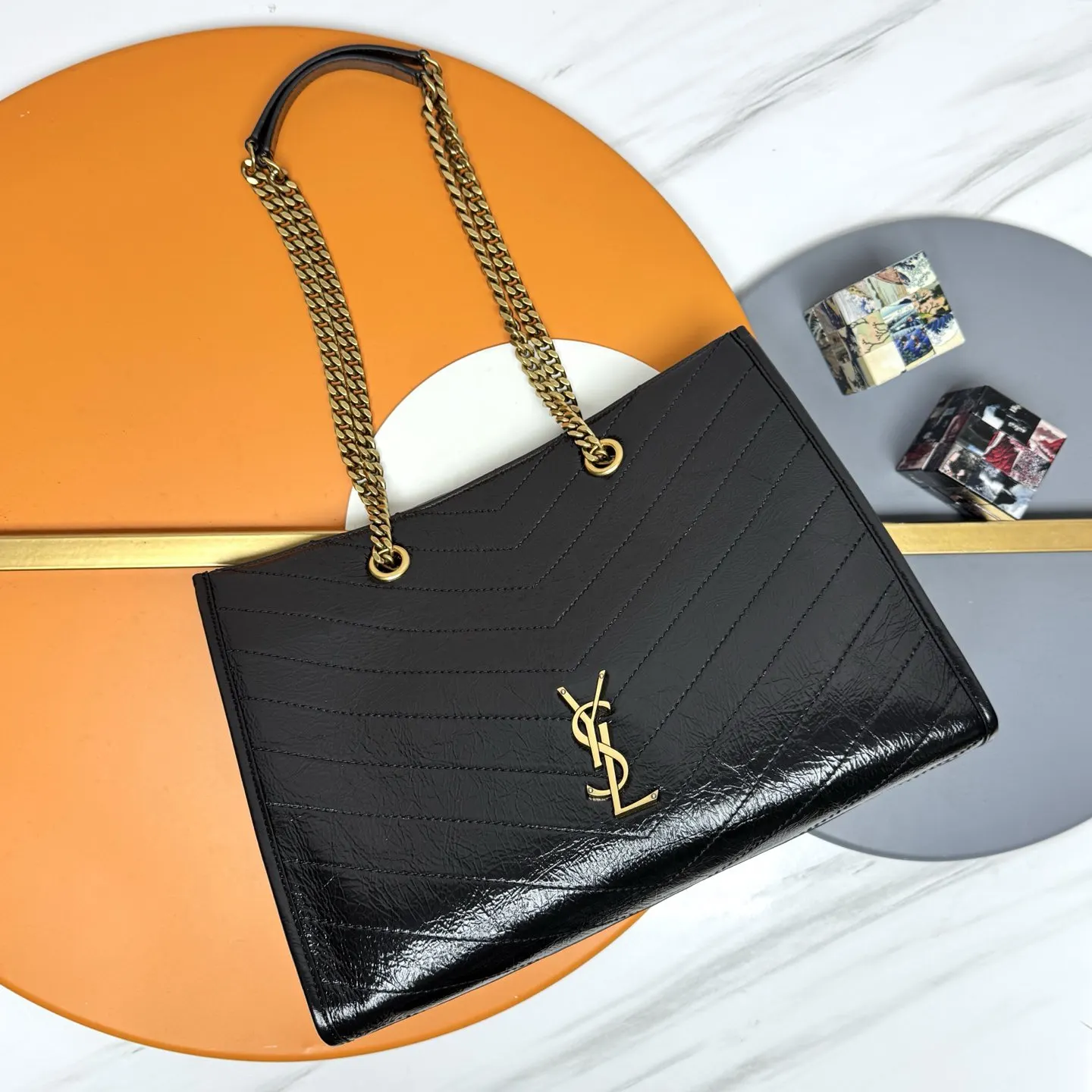 YSL 黑色 金色 牛皮 托特包 大容量托特款