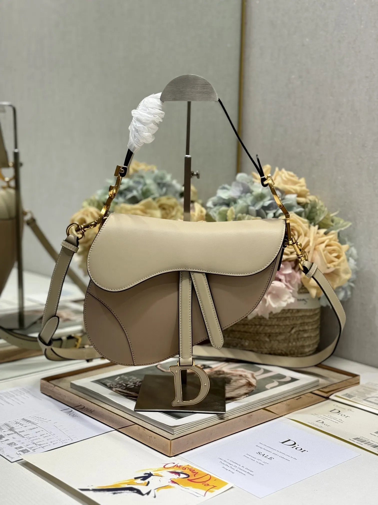 Dior 杏色 拼色 牛皮 收納包 旅行收納款