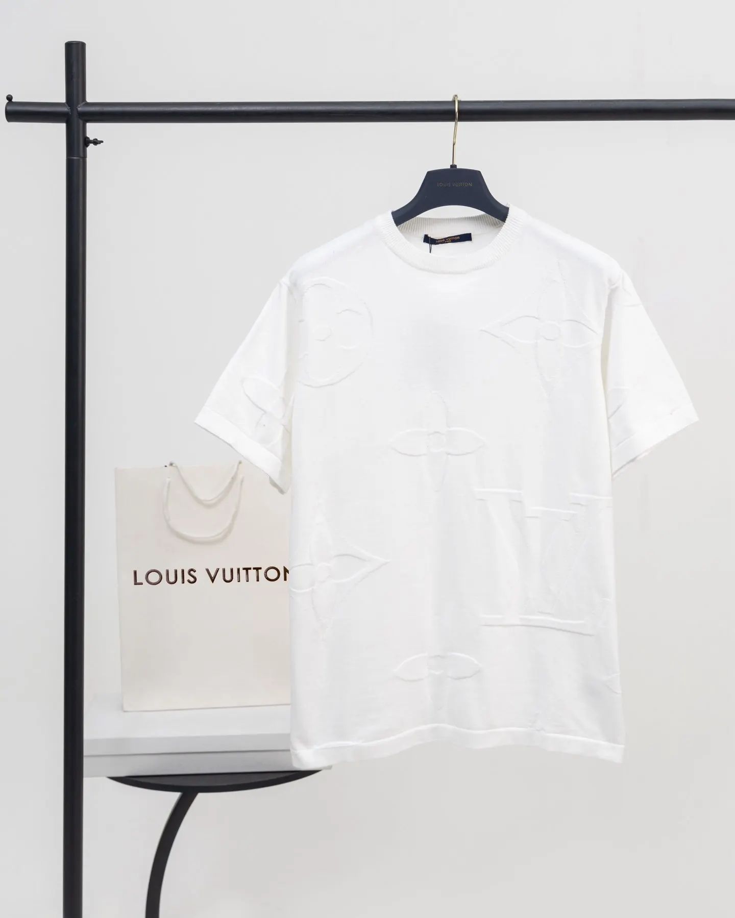 LV White Monogram Embroidery Knitwear Textured Knit Style