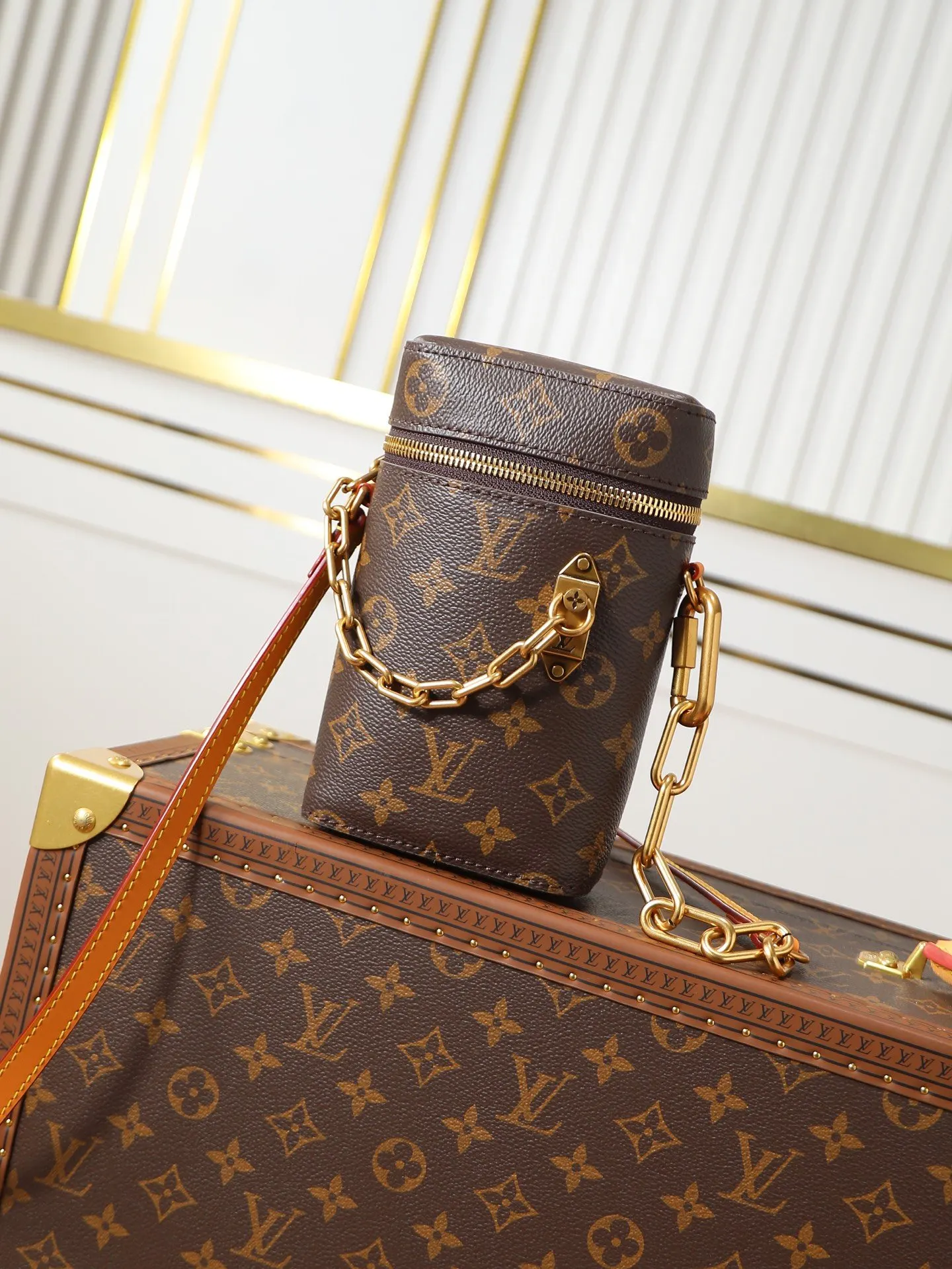 LV 老花 金色 帆布 老花 PH 收纳包 旅行收纳款