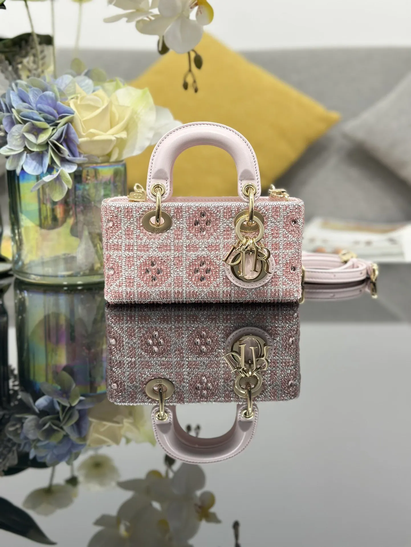 Dior 白色 粉色 皮革 链条包 精致链条款