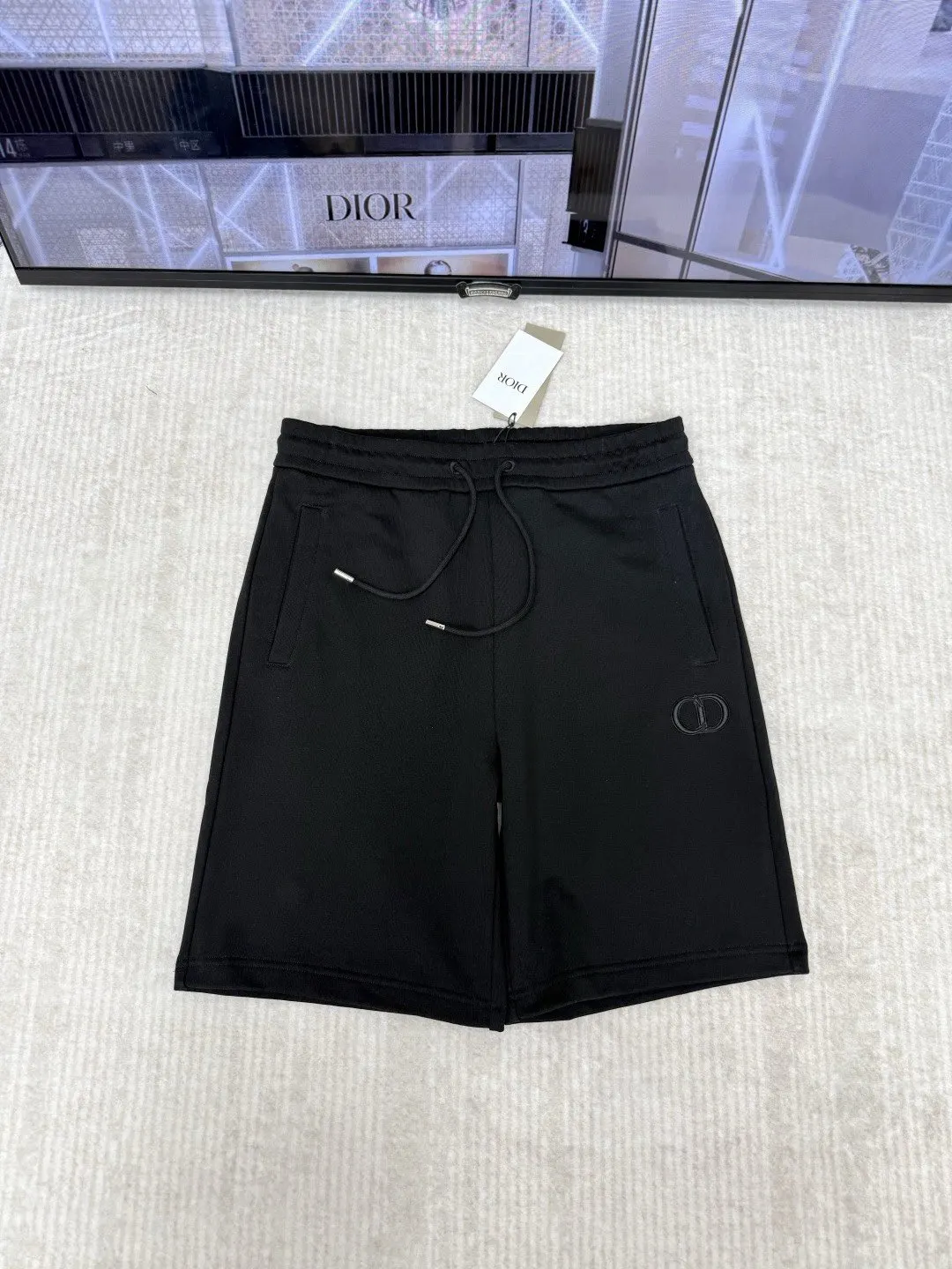 DIOR Black Embroidery Shorts Loose Casual Style