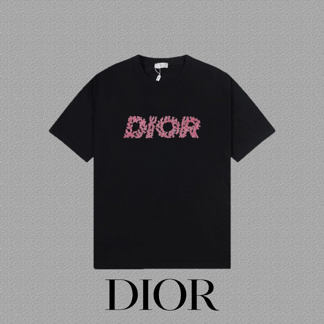 Dior 黑色粉色字母短袖T恤 个性休閒款