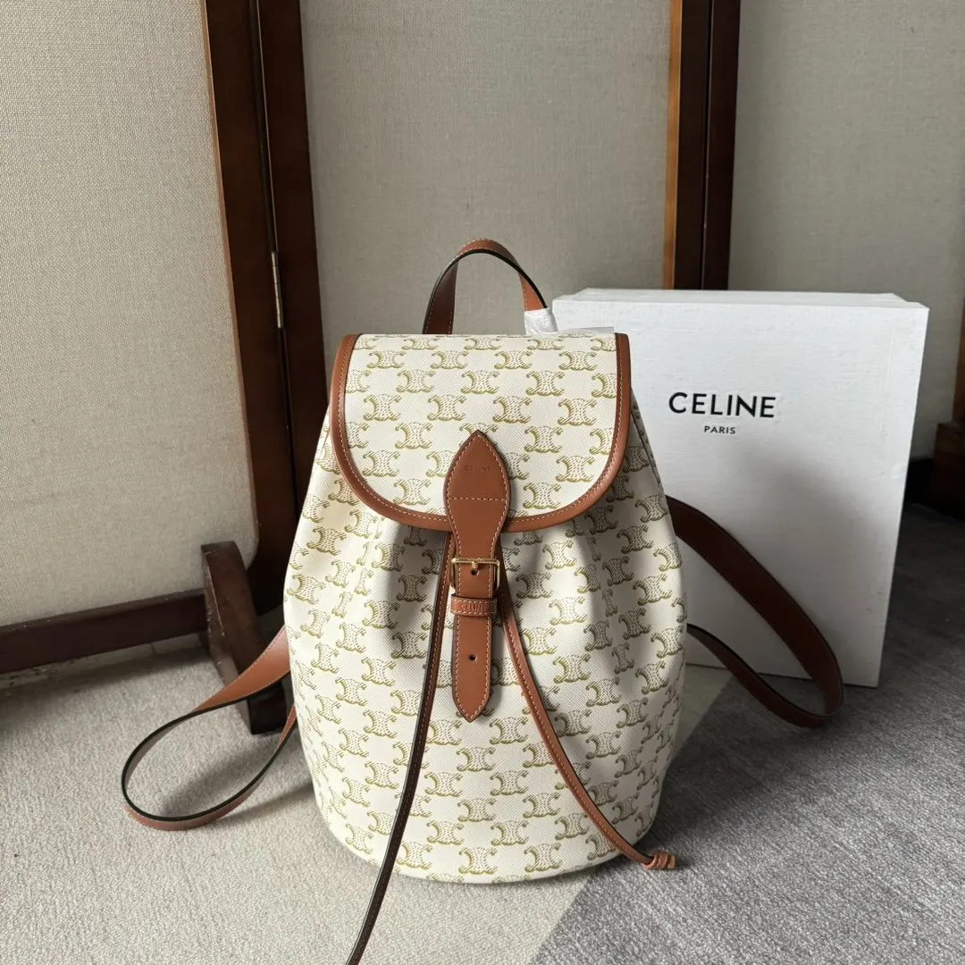 Celine Triomphe 金色 牛皮 双肩包 实用双肩款