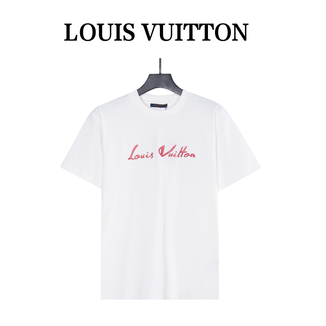 LV Pink Letter Washed Short Sleeve T-Shirt Casual Versatile