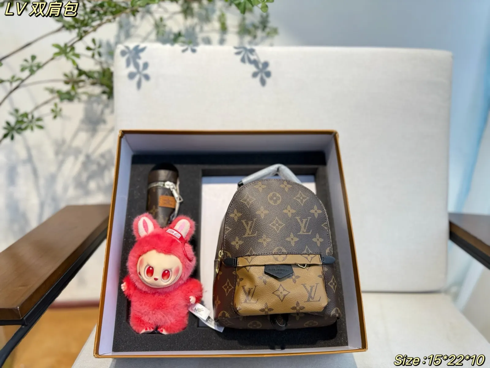 LV 老花 拼色 牛皮 雙肩包 实用雙肩款