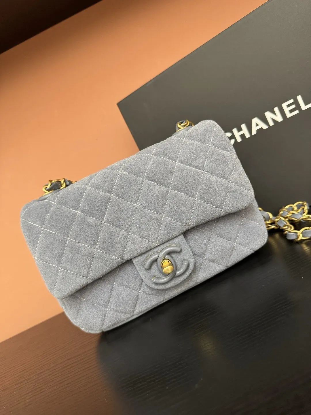 CHANEL 麂皮翻蓋鏈條包 單肩斜挎