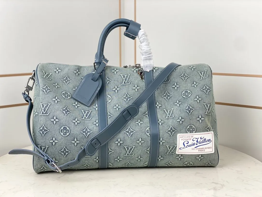 LV Keepall 丹宁 牛皮 旅行袋 大容量旅行款