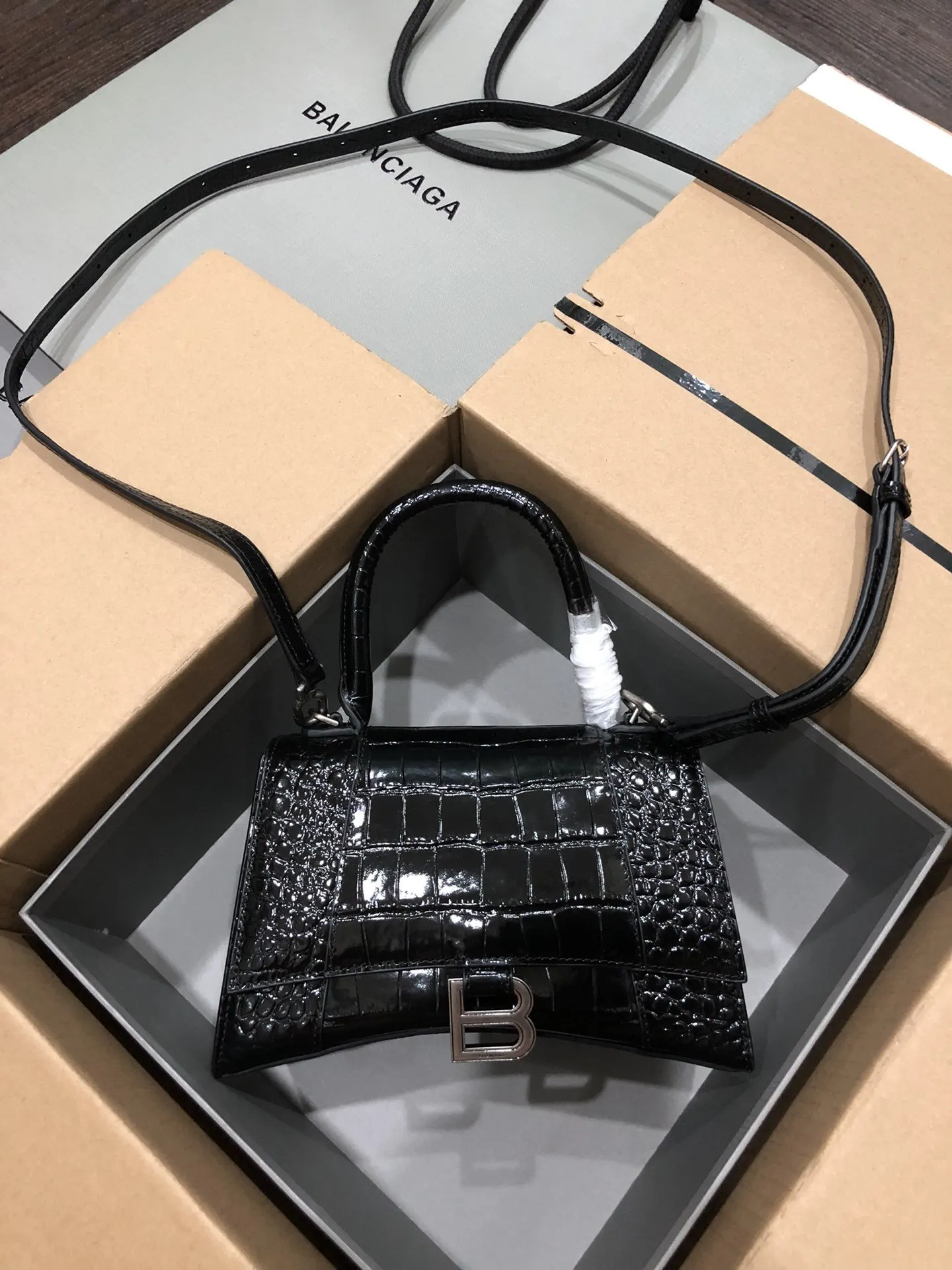Balenciaga Hourglass 銀扣 牛皮 手提包 經典手提款