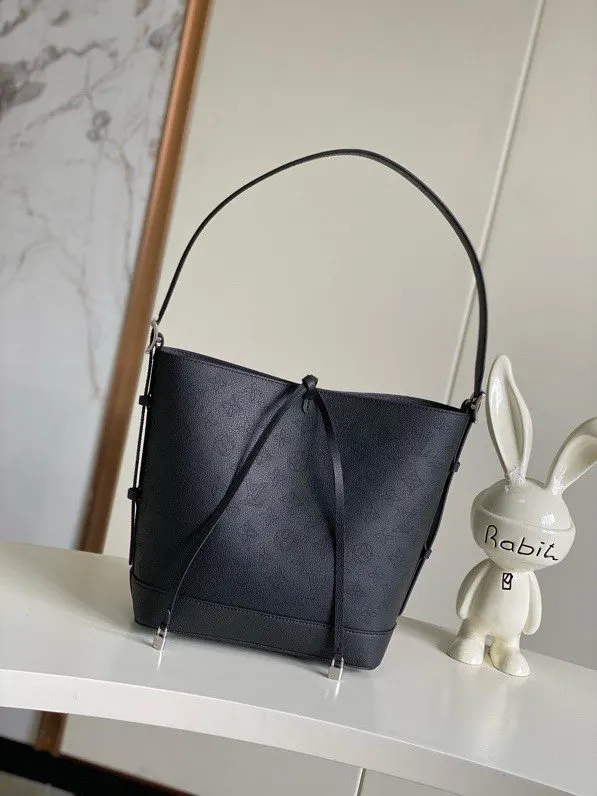 Black Gray Bucket Bag Casual Leather
