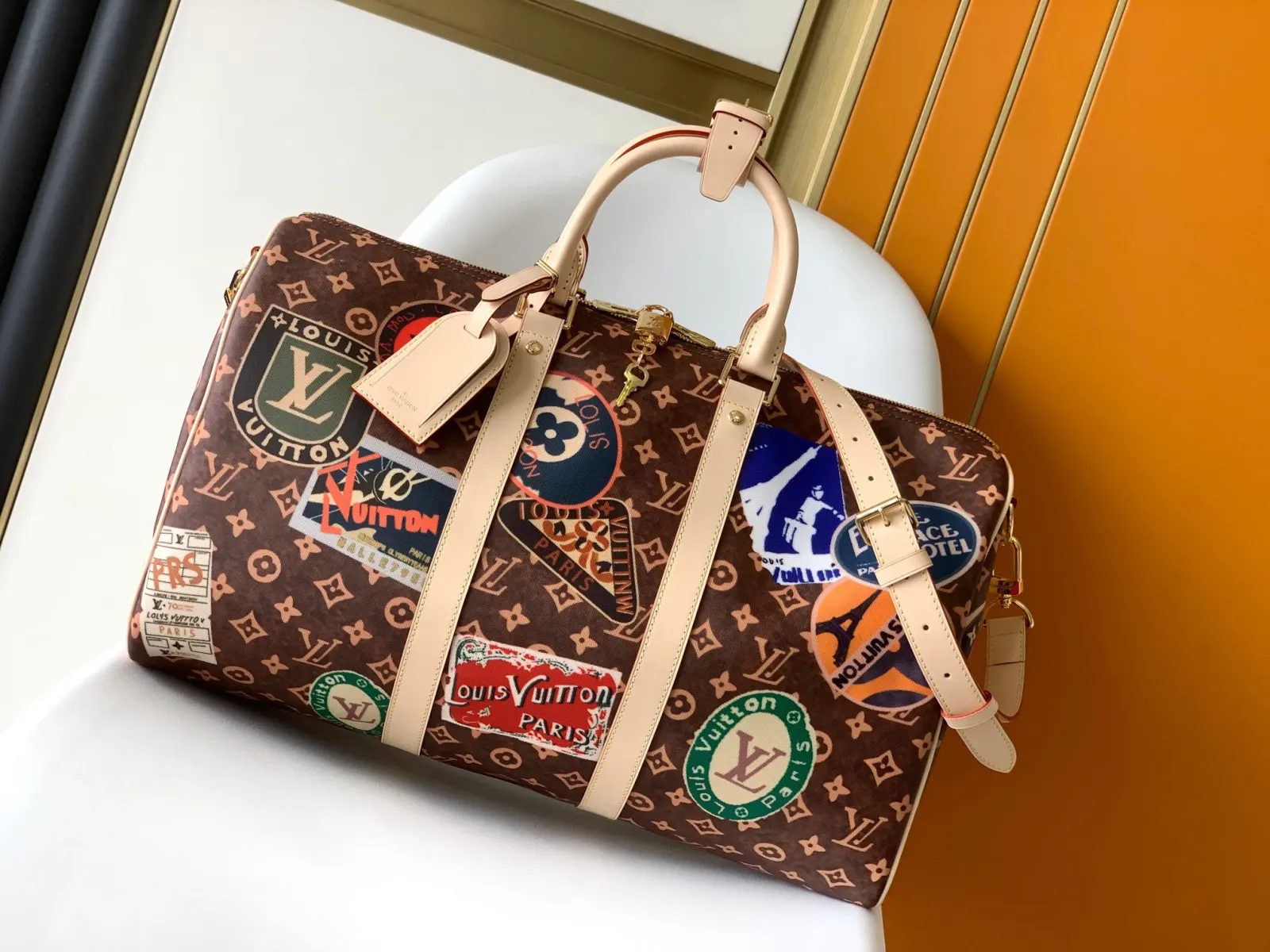 LV 金色 牛皮 旅行袋 大容量旅行款