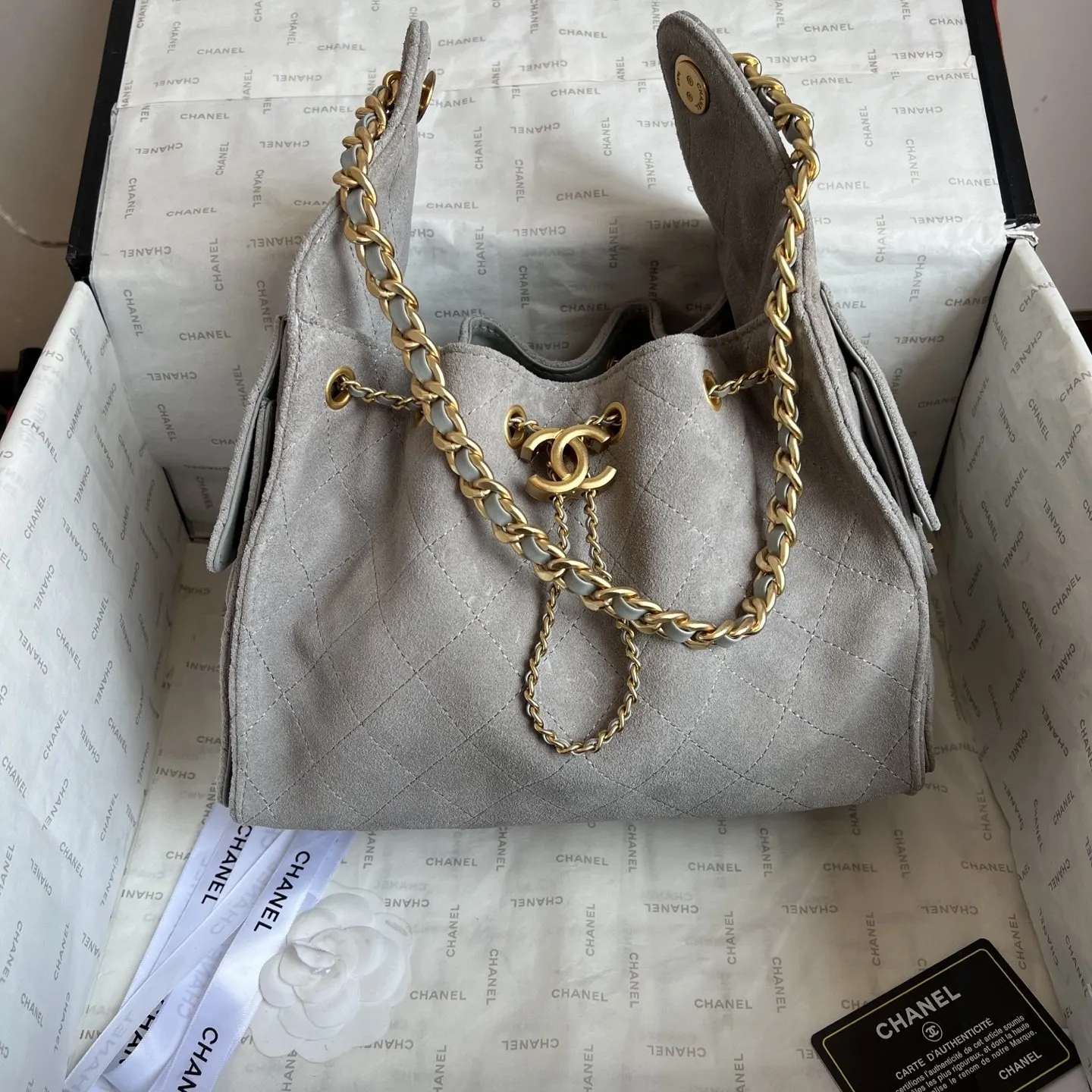 CHANEL 牛皮 升级 中号 磨砂牛皮水桶包鏈條腋下單肩包 腋下包 復古腋下背款