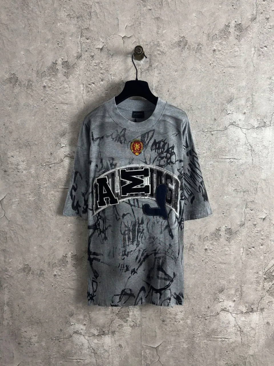Balenciaga Heather Gray Embroidery Short Sleeve T-Shirt Street Casual