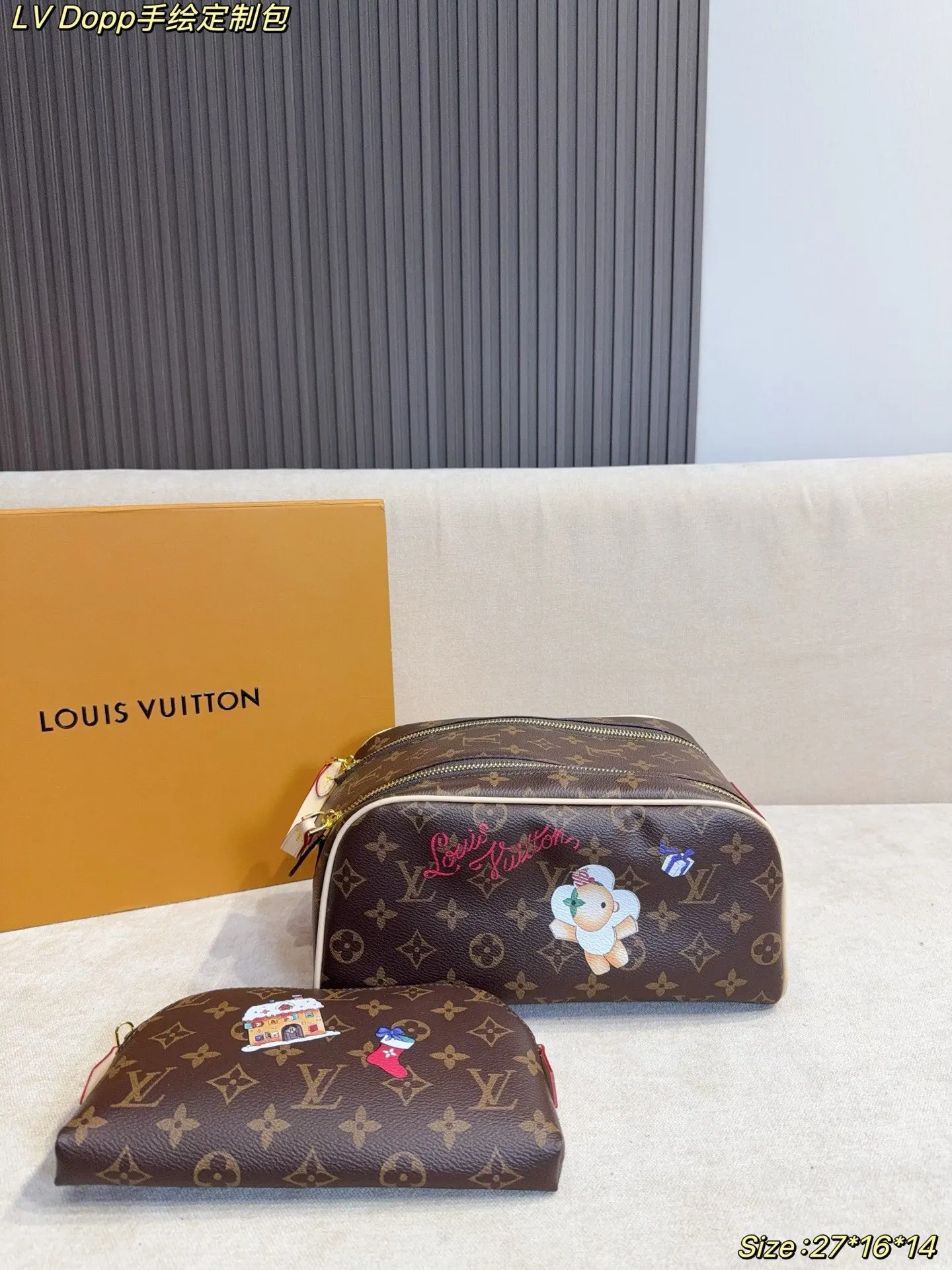 LV 老花 帆布 化妝包 便携收納款