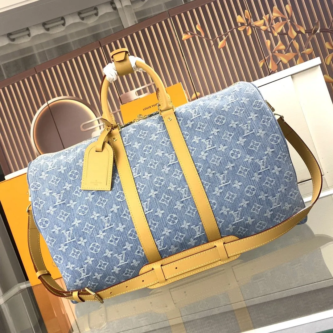 Keepall 藍色 牛仔 牛皮 旅行袋 大容量旅行款