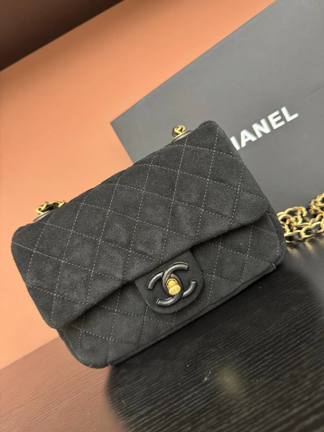 CHANEL 麂皮翻蓋鏈條包 單肩斜挎