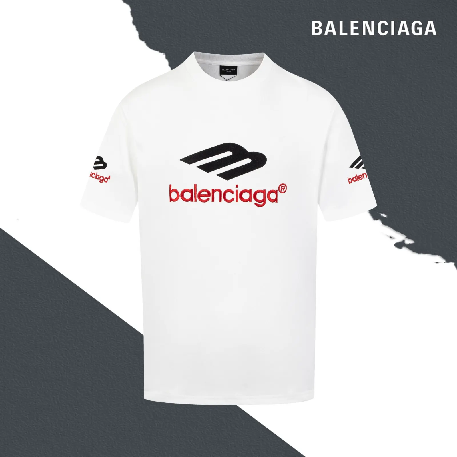 Balenciaga Black Cotton Logo Short Sleeve T-Shirt Loose Casual
