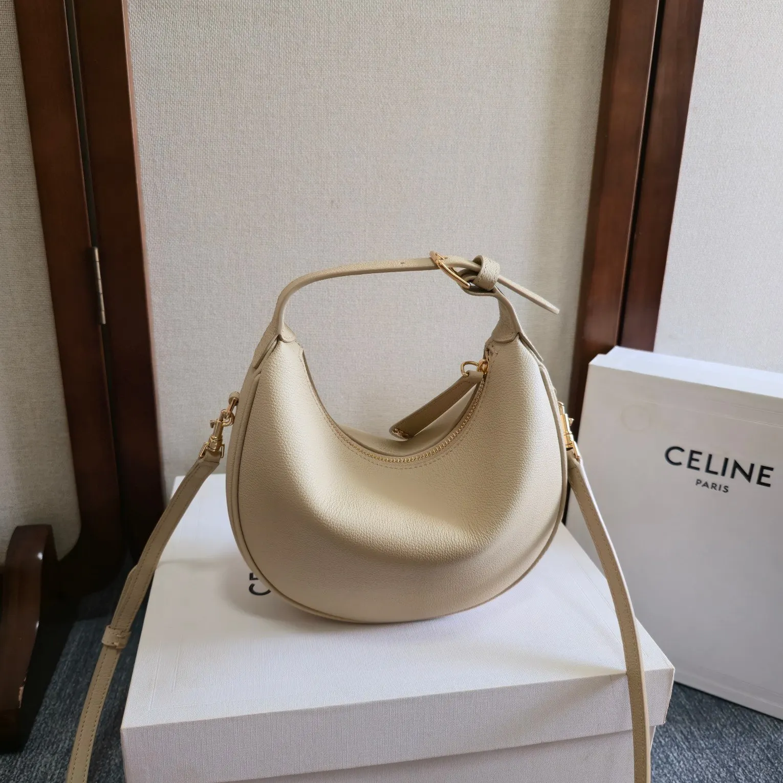 Beige Crossbody Bag Commuter Lightweight Leather