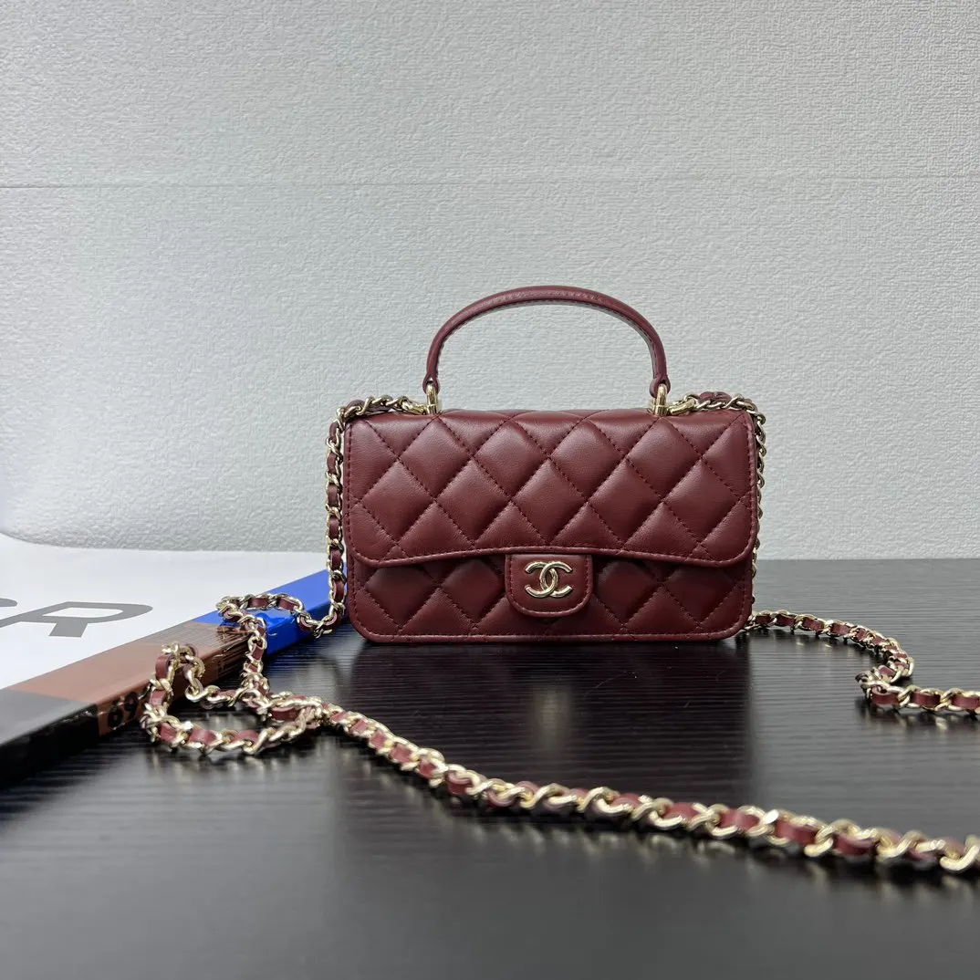 CHANEL 粉色荔枝紋牛皮翻蓋鏈條包 金扣款