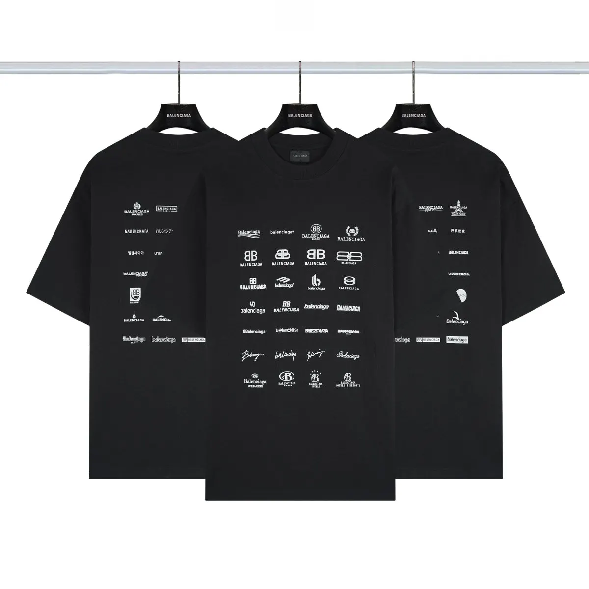 Balenciaga Black Logo Print Short Sleeve T-Shirt Street Casual