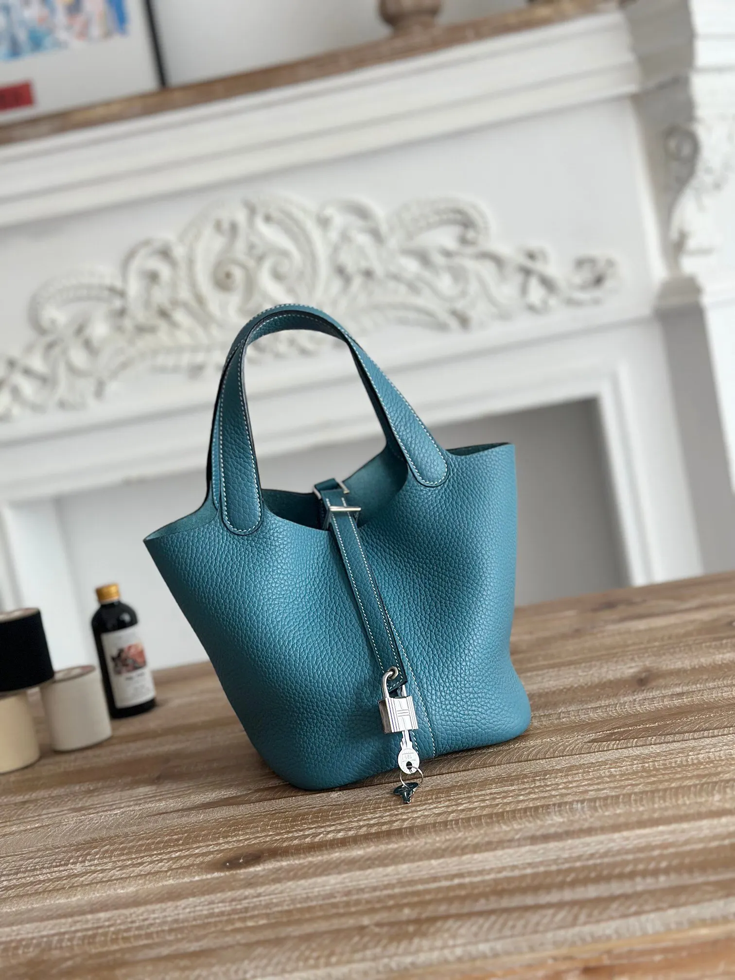 Hermes 牛仔兰 牛皮 手提包 18cm 經典款