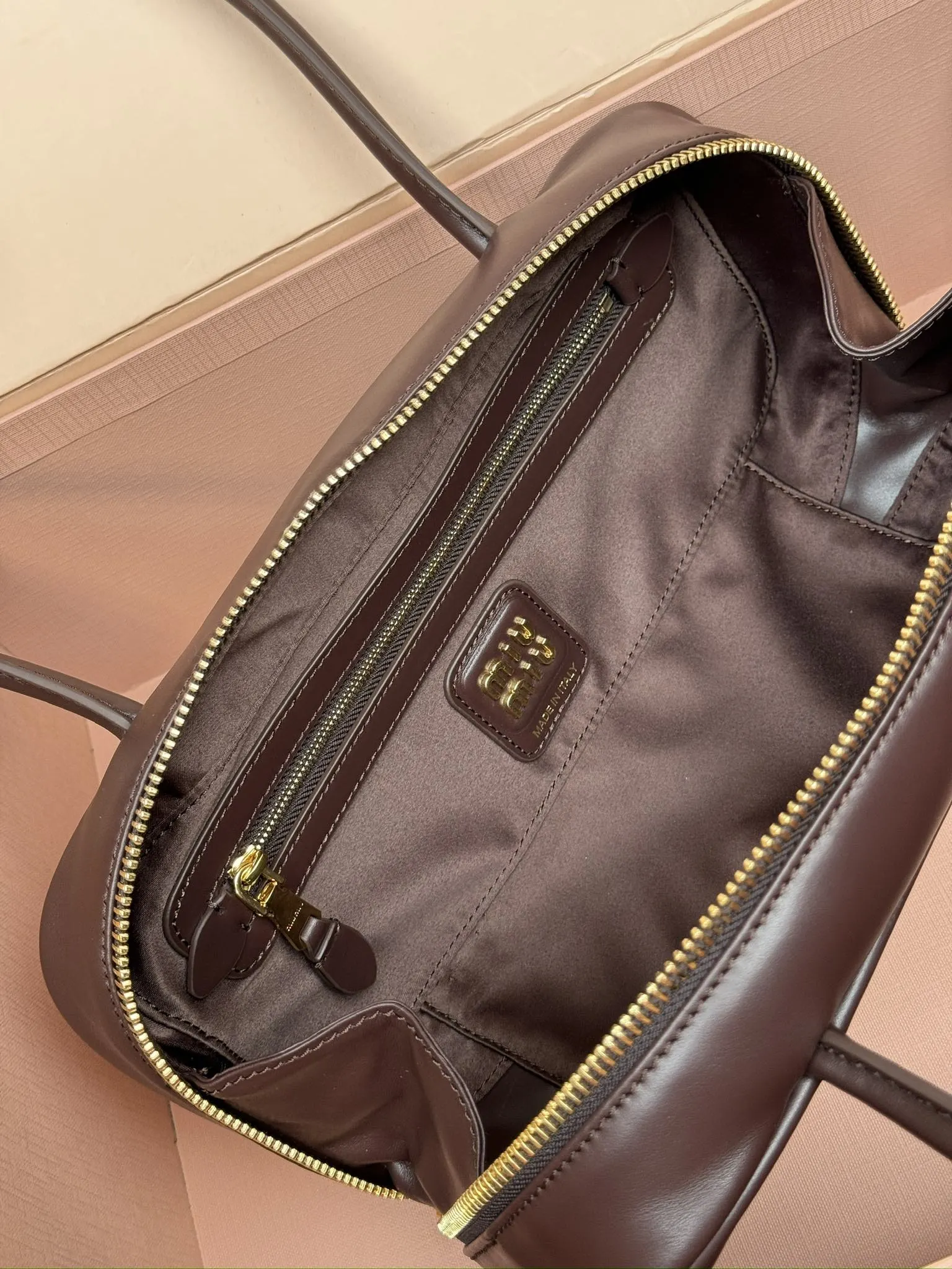 Gold Top Handle Bag Leather