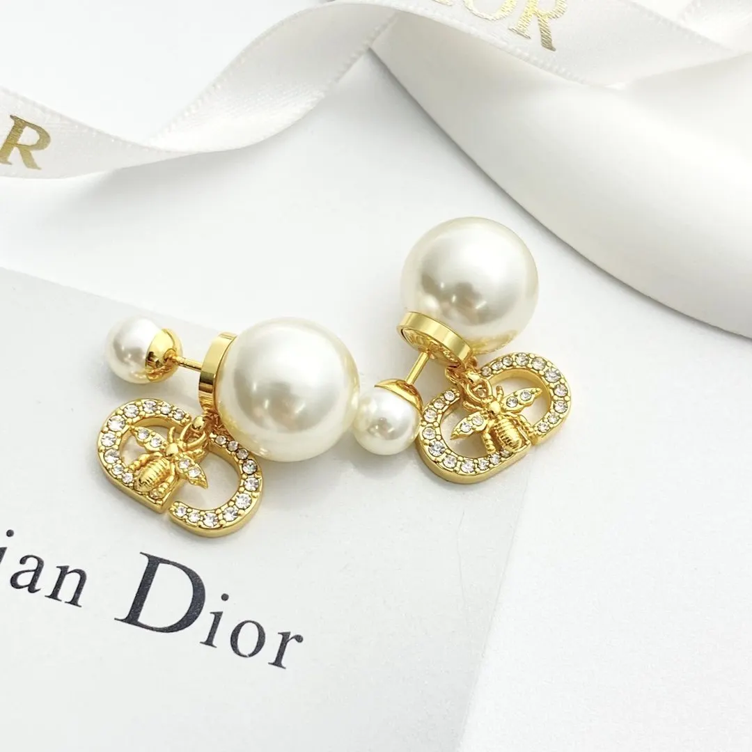 Dior 珍珠耳釘 金色百搭款