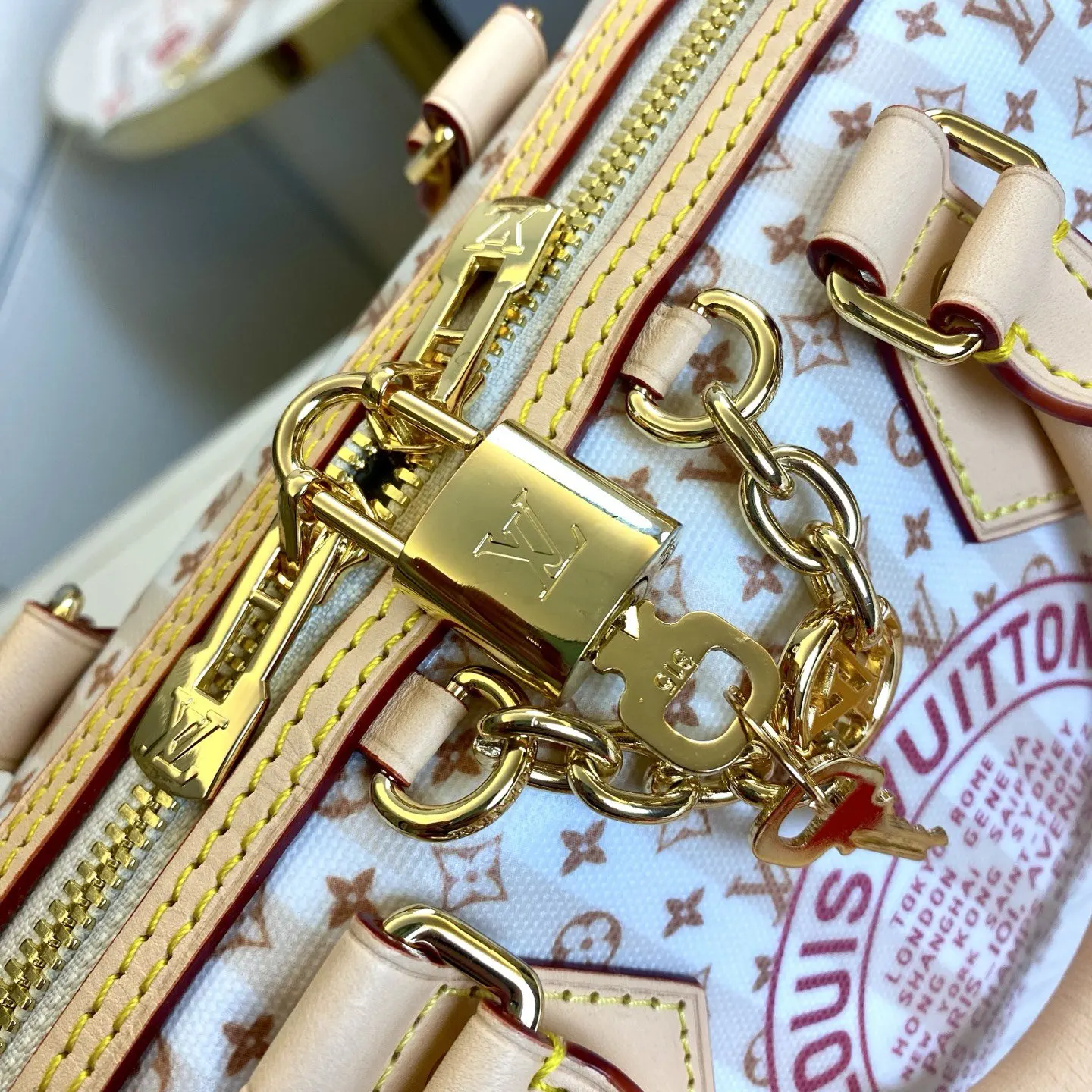 LV Speedy 蓝色 米色 帆布 链条包 精致链条款
