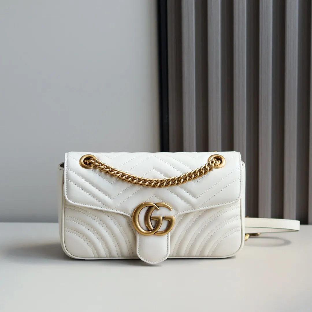 Gucci Marmont 白色 米白 小牛皮 鏈條包 精致鏈條款