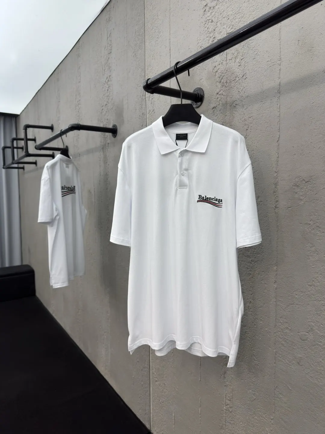 Balenciaga White Cotton Logo Shirt Street Casual Style