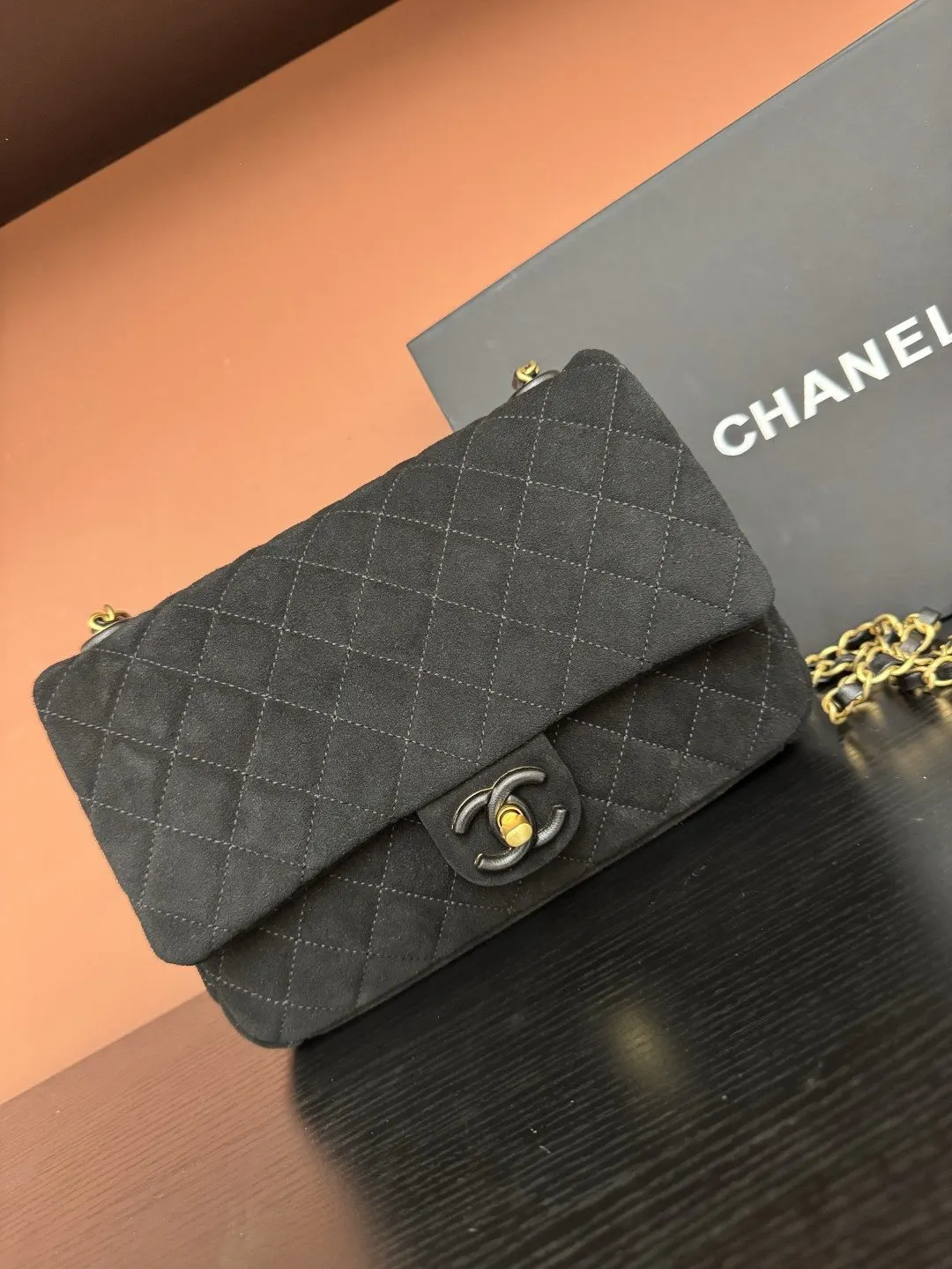 CHANEL 麂皮翻蓋鏈條包 單肩斜挎