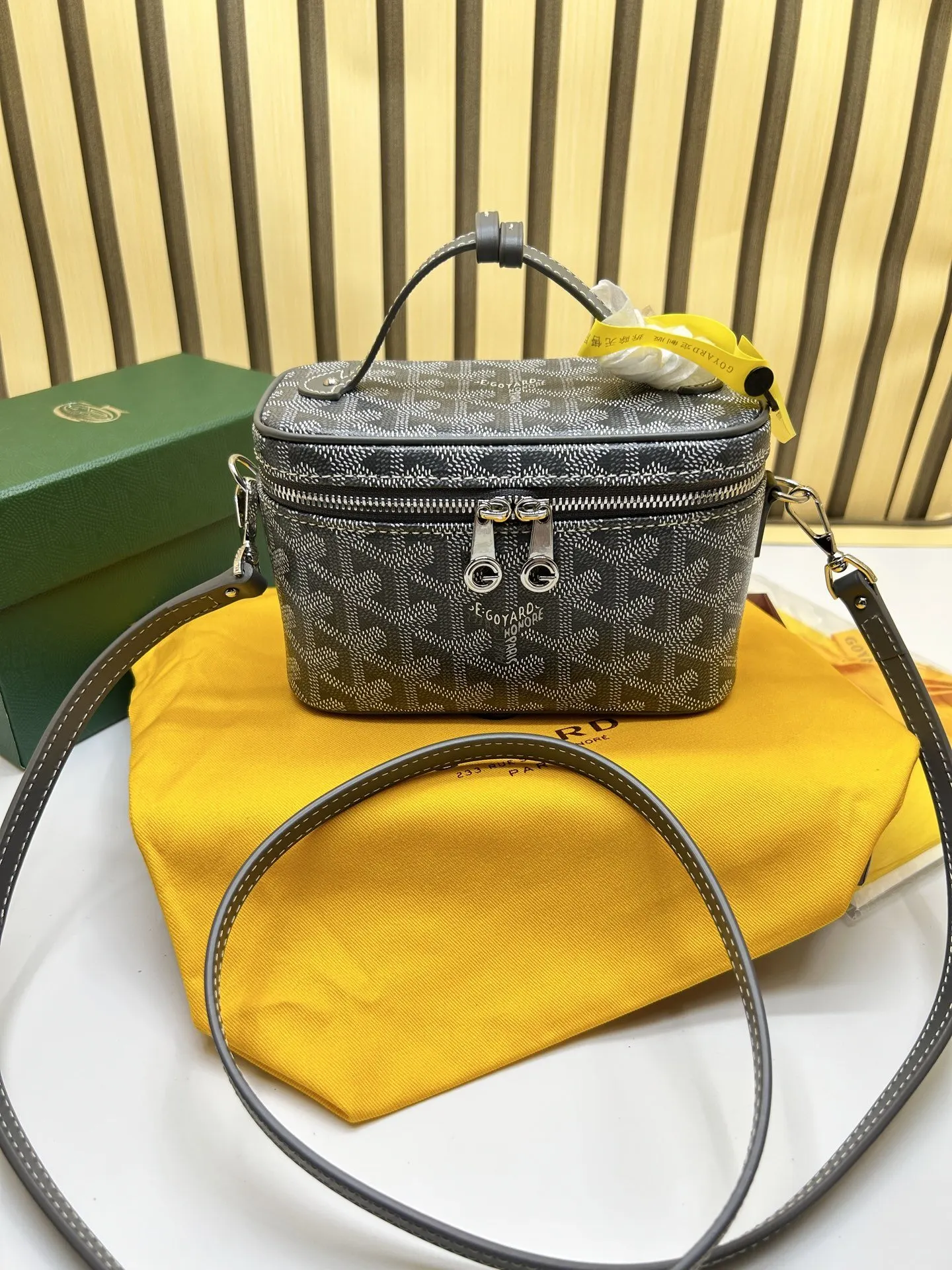 Gray Yellow Cosmetic Pouch Leather
