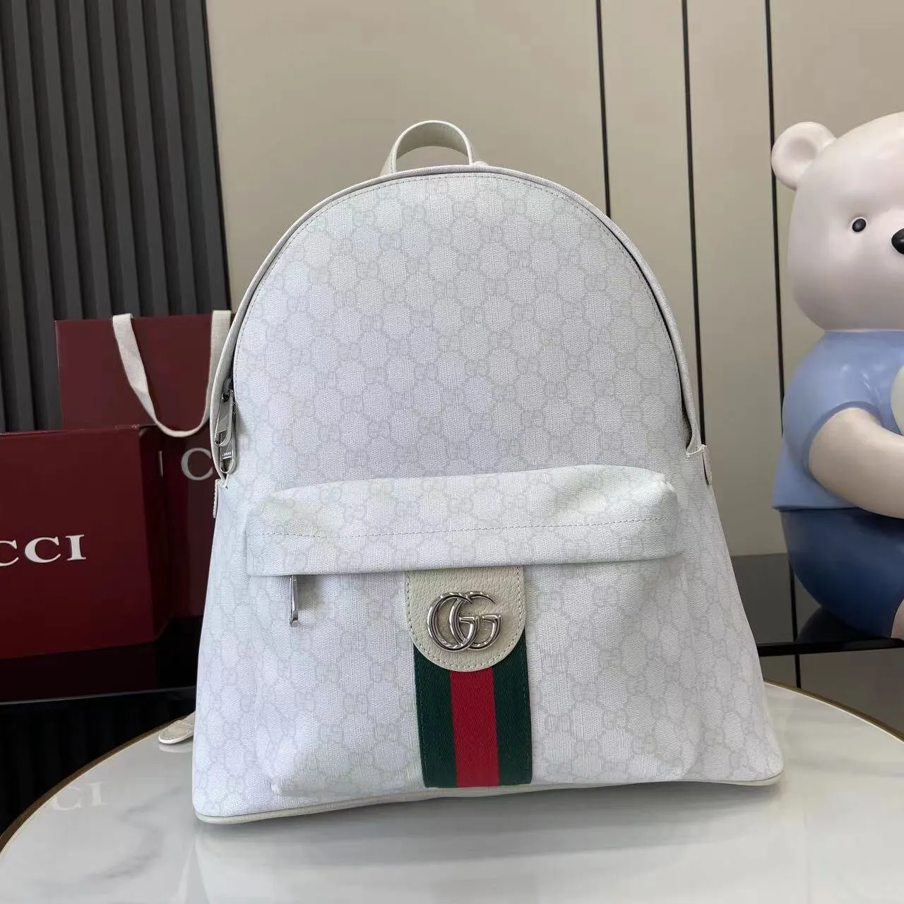 White Green Backpack Canvas