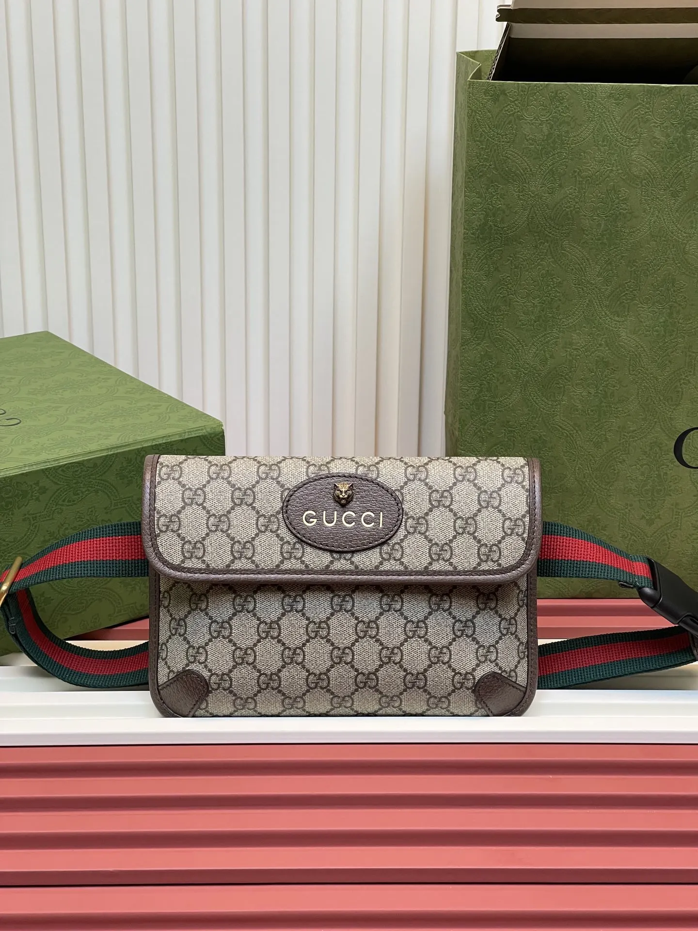 Gucci 红色 绿色 帆布 腰包 休闲腰包款
