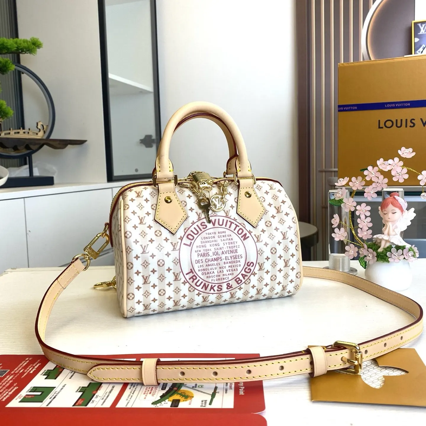 LV Speedy 蓝色 米色 帆布 链条包 精致链条款