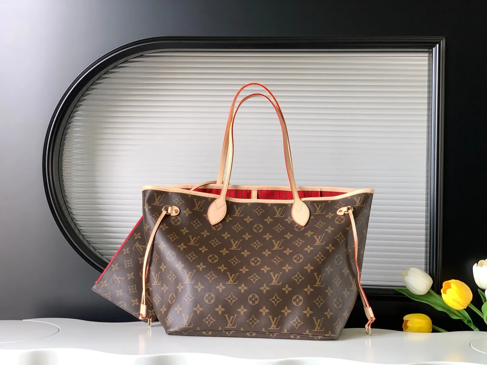 LV Neverfull 老花 金色 牛皮 手拿包 精致手拿款