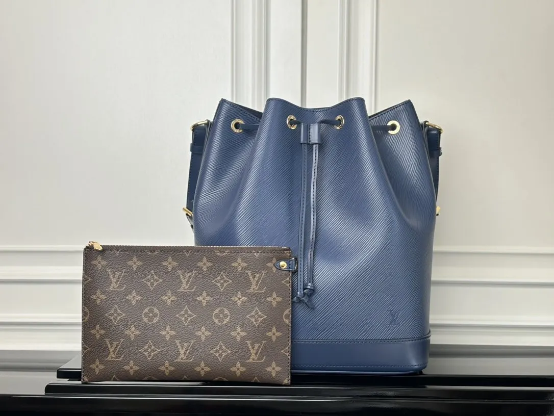 Blue Bucket Bag Casual Leather